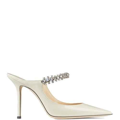 Jimmy Choo/周仰杰 22年秋冬新款 Bing 100系列 女士亞麻色漆皮配水晶綁帶尖頭高跟鞋BING100PAT-LIN