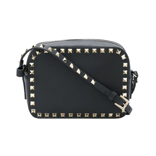 Valentino/華倫天奴 女包女士黑色皮革時(shí)尚百搭鉚釘裝飾斜挎包單肩包 RW2B0809BOL 0NO