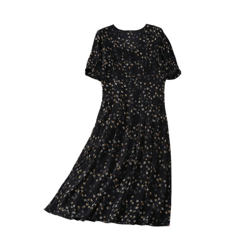 GeleiStory/GeleiStory  春夏新款法式復(fù)古茶歇裙氣質(zhì)時尚桑蠶絲長裙碎花裙子   女裝＞女士裙裝＞女士連衣裙