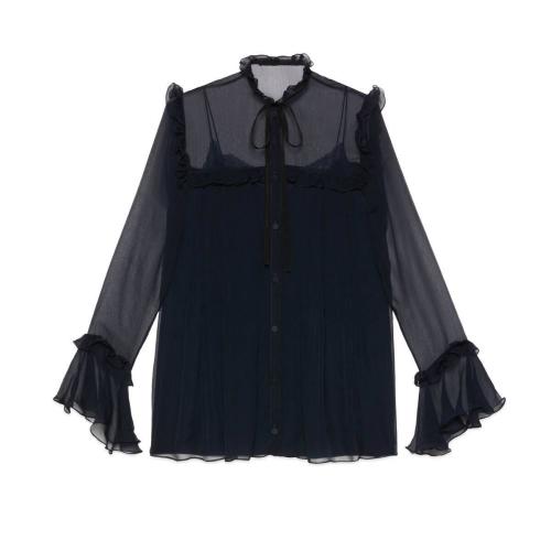  GUCCI古馳 22年秋冬 女士 真絲雪紡荷葉邊襯衫 657801 ZHS78 4466