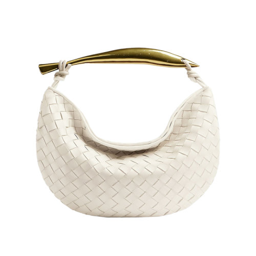 Bottega Veneta/葆蝶家 22新款 女士小號(hào)白色羔羊皮磁扣開合金屬手柄黃銅飾面手提包716082VCPP19104