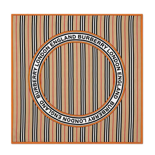 BURBERRY/博柏利 男女同款典藏米色桑蠶絲標志性條紋拼徽標圖案絲質(zhì)方巾圍巾80324581