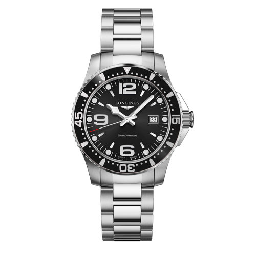 LONGINES/浪琴  康卡斯?jié)撍盗?石英表黑盤精鋼表殼表帶男表39毫米L3.730.4.56.6