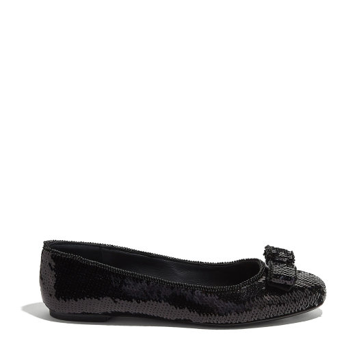 Salvatore Ferragamo/菲拉格慕 黑色 女士VARINA蝴蝶結(jié)通體亮片芭蕾舞平底鞋 726071-01Q665-VARINA SEQ 20