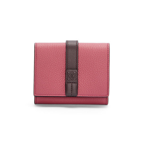 LOEWE/羅意威 22新款 女士梅花色/巧克力色粒面牛皮革徽標壓紋搭扣三折錢包C660TR2X01-3024