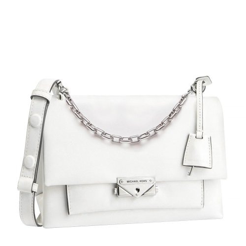 Michael Kors/邁克·科爾斯 MK女包 女士明星同款 Cece系列 翻蓋鏈條斜挎單肩包 光纖白