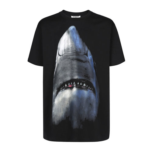 Givenchy/紀梵希  男士鯊魚印花黑色純棉大碼短袖T恤BM70493Y0H-001