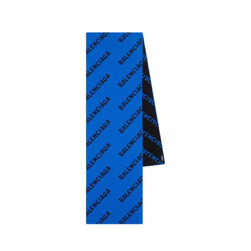 Balenciaga/巴黎世家新款 男女同款藍色和黑色純羊毛針織Allover Logo徽標圍巾659644T15673964