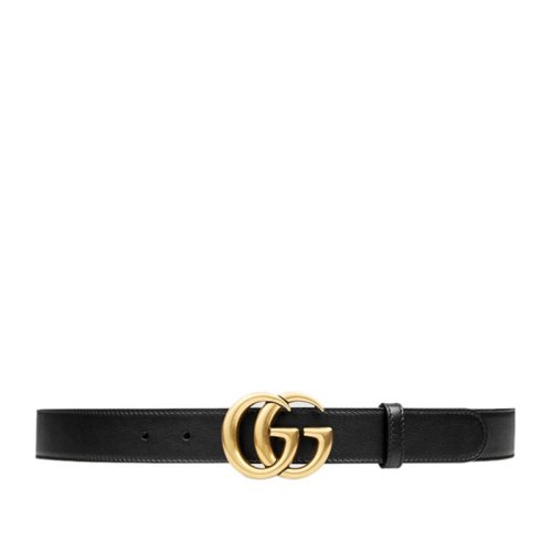 GUCCI/古馳 男士黑色皮革金色雙G搭扣商務(wù)休閑腰帶皮帶 414516-AP00T-1000