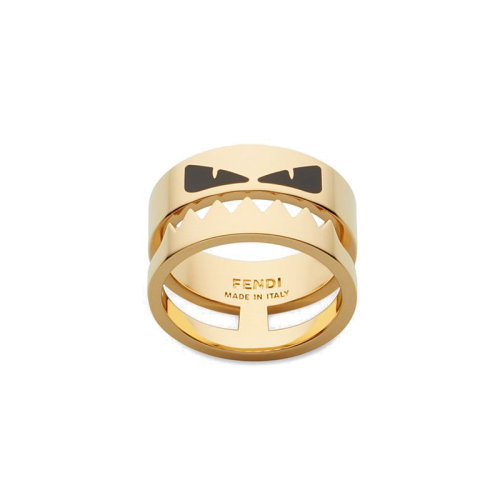 FENDI/芬迪  男士金色金屬飾面黑色琺瑯Bag Bugs眼睛點(diǎn)綴 戒指7AJ108B09F0A1F