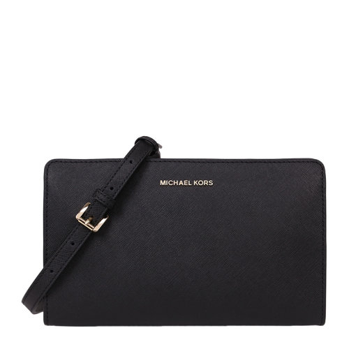 Michael Kors/邁克·科爾斯 女士黑色皮革金屬字母徽標(biāo)拉鏈開合可拆卸肩帶斜挎包單肩包手拿包女包 32F6GTVC3L-BLACK