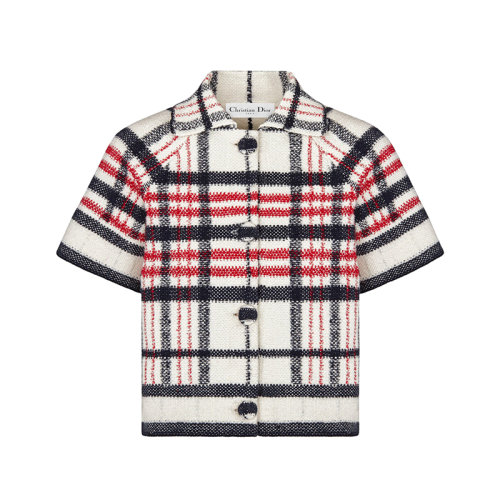 DIOR/迪奧 22年早春新款 女士白色/黑色/紅色棉質(zhì)混紡科技針織面料Logo圖案短袖夾克外套224V13AM706_X5832