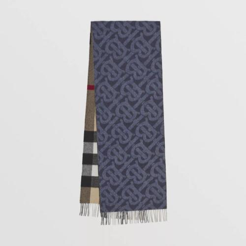  BURBERRY 22年秋冬 女士 雙面兩用格紋拼專屬標(biāo)識(shí)羊絨圍巾 80437351