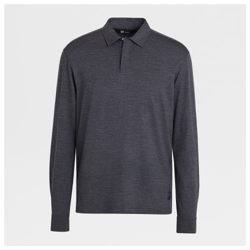 Z Zegna 淺灰色長袖羊毛POLO衫 ZZT606-VV390-K94