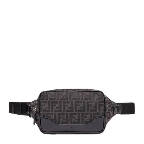 FENDI/芬迪 男士黑灰拼色滌綸配皮經(jīng)典雙F字母徽標提花裝飾拉鏈開合單肩包斜挎包胸包腰包男包 7VA526-AG0M-F0NPN
