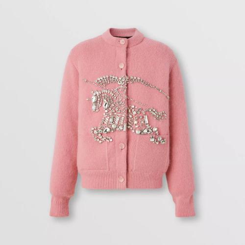  BURBERRY 22年秋冬 女士 人造水晶馬術(shù)騎士裝飾羊毛混紡開衫 80618941