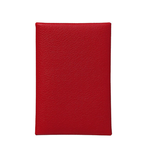 HERMES/愛馬仕 Calvi verso系列 女士辣椒紅/紅心小牛皮銀按扣閉合卡片夾H078474CKAE