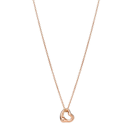 Tiffany & Co./蒂芙尼 22春夏新款Elsa Peretti系列 18K金玫瑰金鏤空心形7毫米寬吊墜項鏈GRP11361