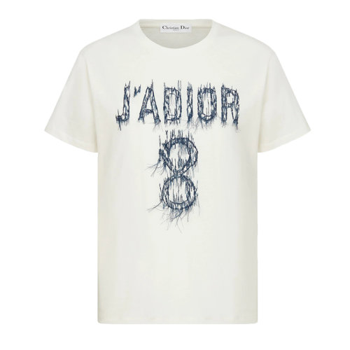 DIOR/迪奧 女士白色和海軍藍(lán)色棉麻針織衫J'ADIOR 8刺繡T恤123T04A4435_X0200