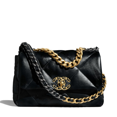 CHANEL/香奈兒 經(jīng)典19系列 女士黑色小羊皮金銀拼色鏈條雙C裝飾斜挎單肩包AS1160B0485294305