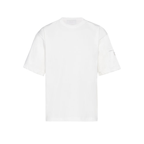 PRADA/普拉達(dá) 22年早春新款 男士白色彈力棉質(zhì)尼龍細(xì)節(jié)裝飾T恤UJN710_1YED_F0N40_S_211