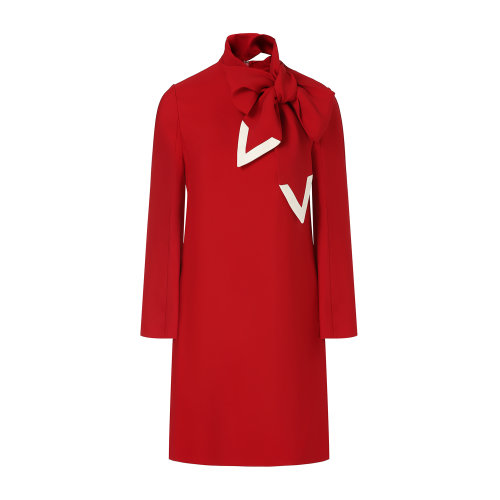 Valentino/華倫天奴 紅色 女士V字嵌花雙面粘膠連衣裙 TB3VAQI54NKRA0 2020早春