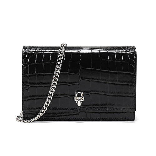 Alexander McQueen/亞歷山大麥昆 女士牛皮小號(hào)Skull骷髏頭單肩斜挎包鏈條包手拿包 613088 1HB0I