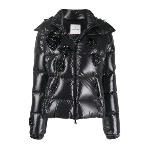 Moncler/蒙克萊  女裝女士黑色時尚百搭配皮LOGO羽絨服  1A51A20C0064999