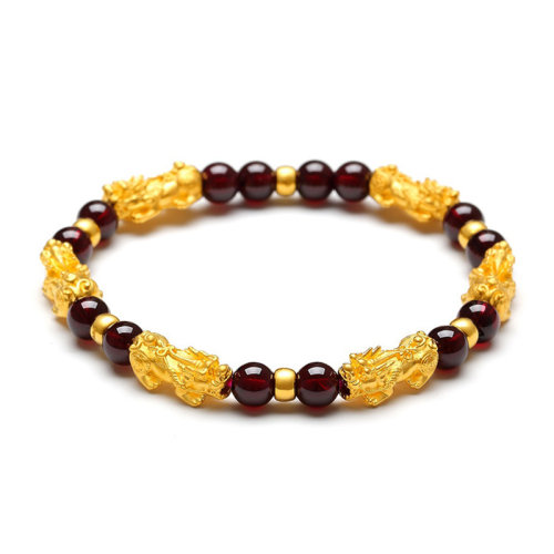 GJY/古金玥 3D硬金配精品石榴石 六六大順黃金轉(zhuǎn)運(yùn)珠手鏈 送備珠