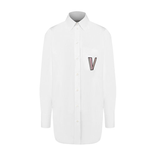 Valentino/華倫天奴  女裝 時(shí)尚百搭 字母印花 女士白色長(zhǎng)袖襯衫 TB3AB16N1M10BO  HKY015C