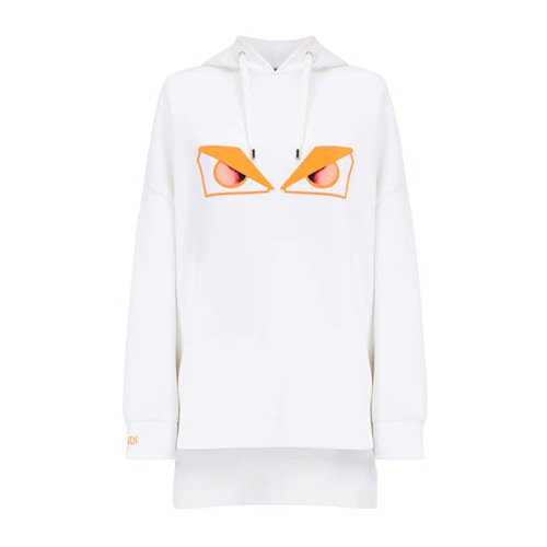 Fendi/芬迪 女裝 服裝 白色聚酰胺眼睛圖案印花時尚連帽抽繩長袖 女士衛(wèi)衣