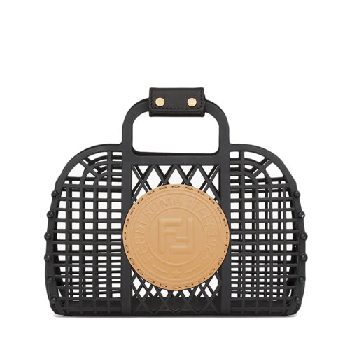 FENDI/芬迪 22新款Basket系列 女士小號黑色再生塑料材質(zhì)同色系凸紋壓花皮革Stamp鏤空手袋8BH388AFG3F1HZ7