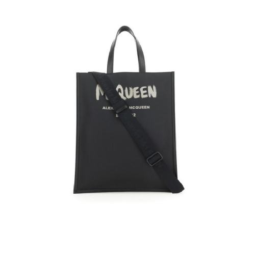  Alexander McQueen/亞歷山大麥昆 男士黑色織物單肩斜挎包 668591 1AAEY 1073 PLSX