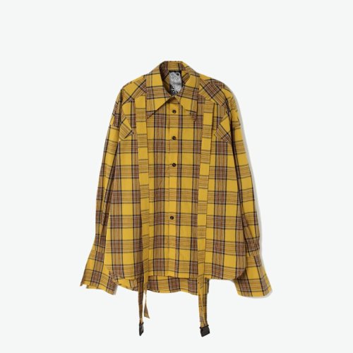 CHIZHANG/馳張 黃色格紋飄帶女士長袖襯衫