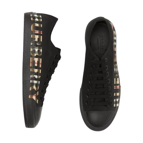  BURBERRY 22年春夏 男士 Vintage 格紋徽標(biāo)印花棉質(zhì)嘎巴甸運動鞋 80182751 預(yù)定商品1-3周發(fā)貨