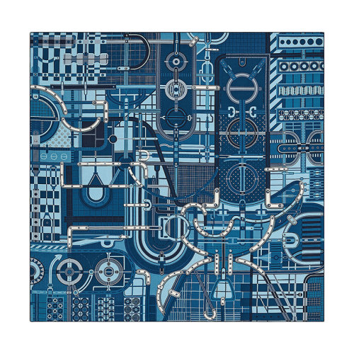 HERMES/愛馬仕 22年早春新款 Carré H 140 Rue du Sellier系列 男士藍(lán)色羊絨真絲混紡圍巾H553775T07