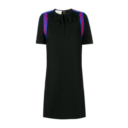 GUCCI 古馳  女裝 服飾 黑色粘膠纖維圓領(lǐng)短袖半袖T恤女士連衣裙