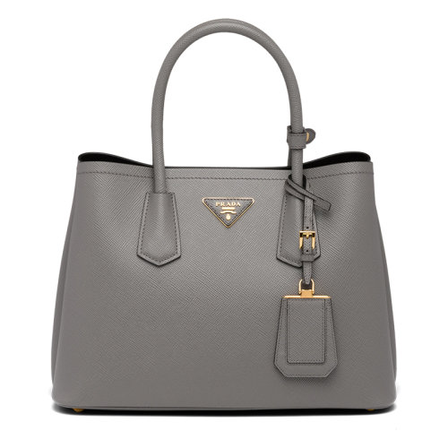 PRADA/普拉達 22新款 double系列 女士大理石灰色saffiano十字紋皮革拆卸吊飾金色標志雙皮手柄手提斜挎包1BG887_2A4A_F0LJ1_V_OOO