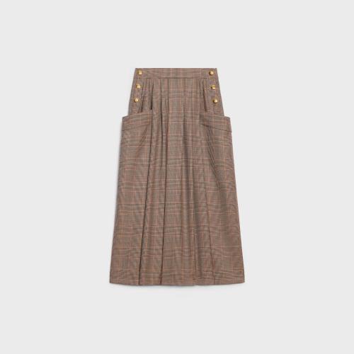  CELINE賽琳思琳 22年秋冬 女士 半身裙 威爾士親王格紋羊毛中長裙 2J399012J.02HN