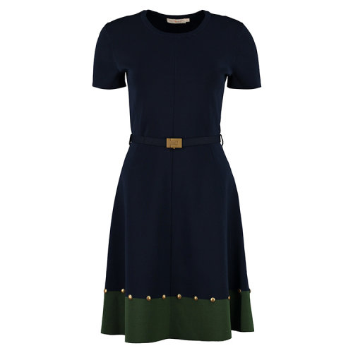 Tory Burch/湯麗柏琦  短袖 女性 收腰 OL風(fēng) 深藍(lán)色 女士連衣裙 55788_405