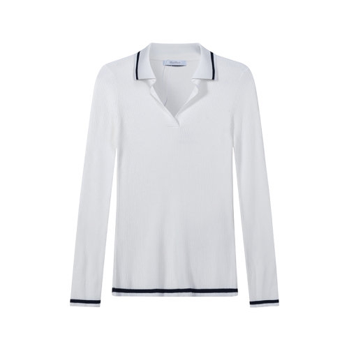 MaxMara/麥絲瑪拉【22春夏新款】女士修身款V領(lǐng)長(zhǎng)袖針織POLO衫T恤 ANDORRA