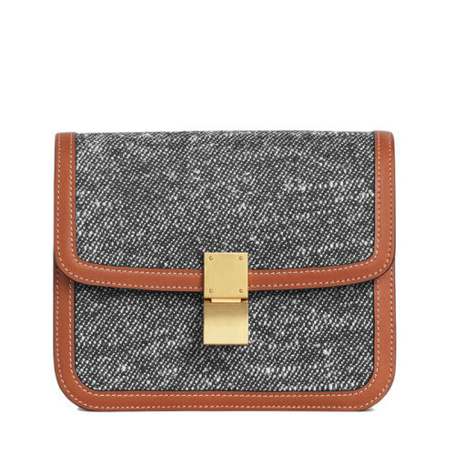 CELINE/賽琳 CLASSIC TEEN系列 女士海軍藍織物黃褐色小牛皮飾邊金扣單肩斜挎包193362CNY.07AT