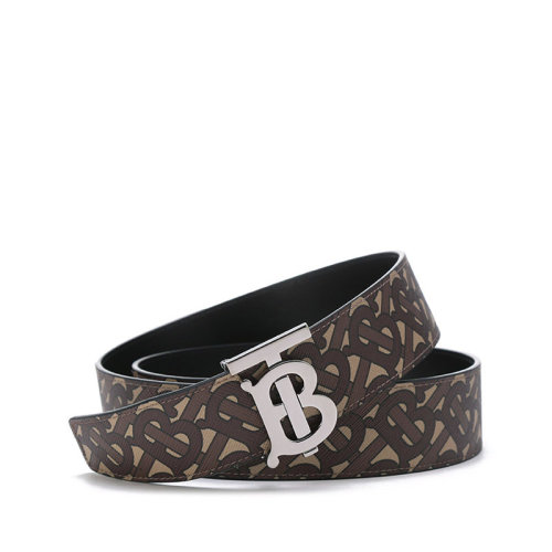 BURBERRY/博柏利 【22春夏新款】 男款熱塑性聚氨酯/織物/皮革TB搭扣板扣式雙面皮帶腰帶4cm馬勒棕專屬標識印花 80527841