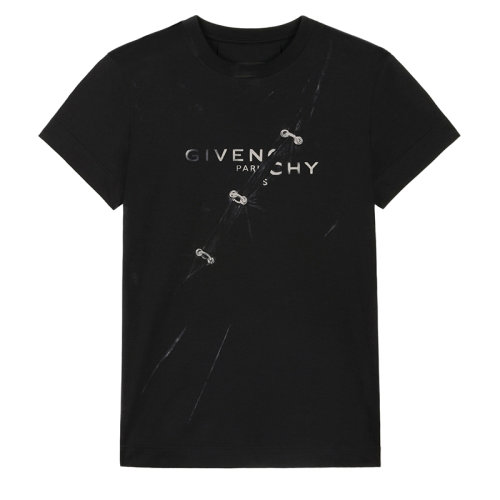 Givenchy/紀梵希女士黑色棉質(zhì)視覺陷阱效果修身T恤BW707Y3Z51-001