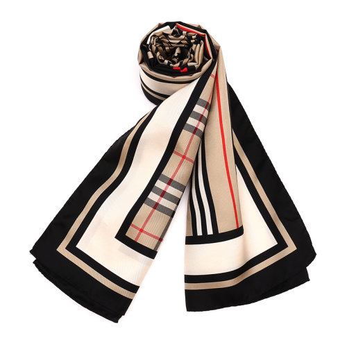 BURBERRY/博柏利專屬標識與標志性條紋拼格紋印花女士絲巾8011951