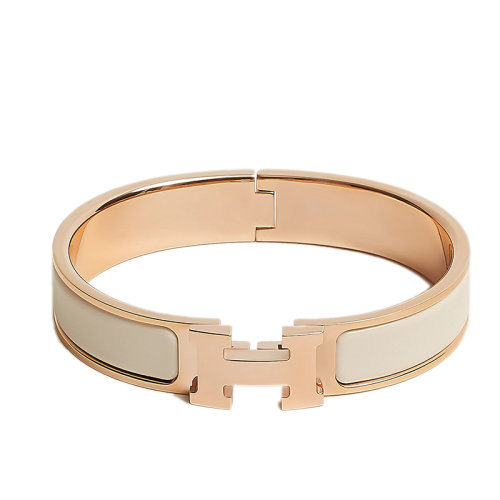 HERMES/愛馬仕 經(jīng)典款Clic H系列 奶油色琺瑯鍍玫瑰金飾面H標識手鐲 H700001FO85