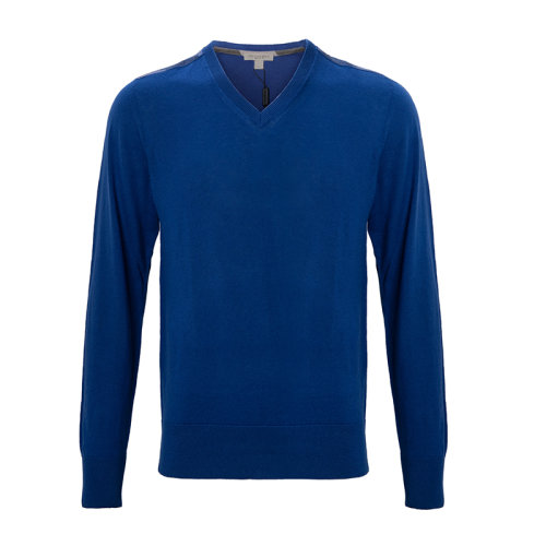 BURBERRY/博柏利  男裝 服裝 藍色羊絨圓領logo刺繡 男士針織衫毛衣 3918055