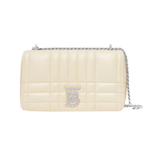 BURBERRY/博柏利 22新款 Lola系列 女士小號淺香草色羔羊皮半硬質(zhì)絎縫包拋光金色鏈條TB字母組合翻蓋斜挎肩背包80595161