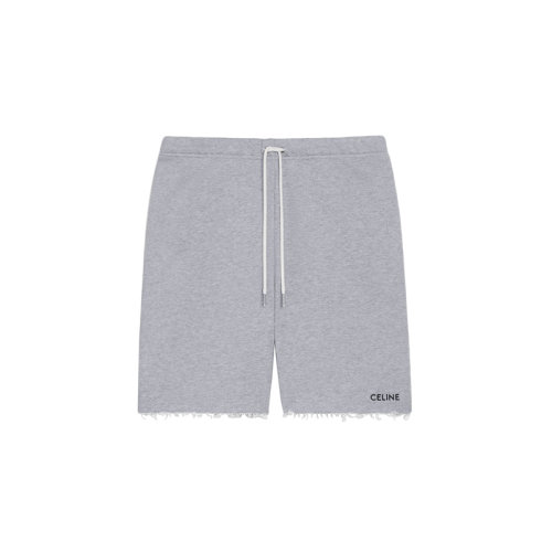 CELINE/賽琳 22年春夏新款 男士灰色/黑色純棉抓絨Logo印花刺繡短褲2Z063670Q.09GB