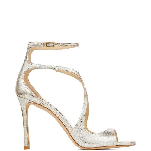 Jimmy Choo/周仰杰 22年秋冬新款 Azia 95系列 女士香檳色亮片皮革涼鞋AZIA95GLE